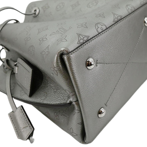LOUIS VUITTON Muria Mahina Perforated Leather Shoulder Bucket Bag Silver