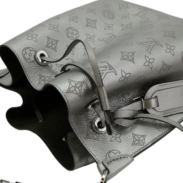 LOUIS VUITTON Muria Mahina Perforated Leather Shoulder Bucket Bag Silver