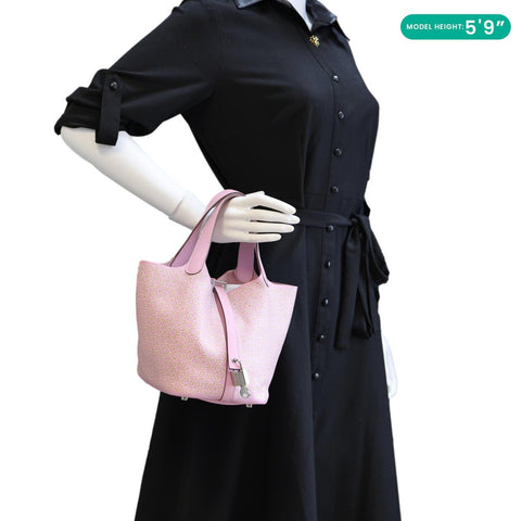 HERMES Picotin Lock 18 Lucky Daisy Leather Satchel Bag Pink