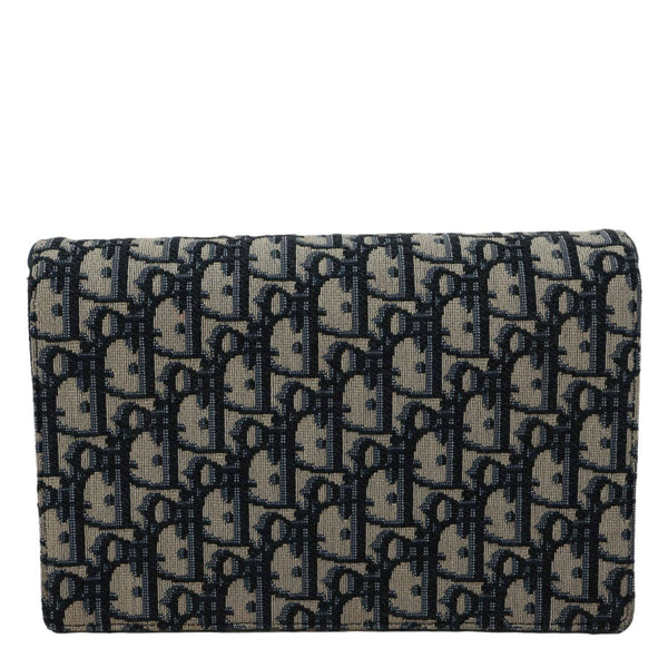 CHRISTIAN DIOR Saddle Oblique Jacquard Pouch Wallet On Chain Navy Blue