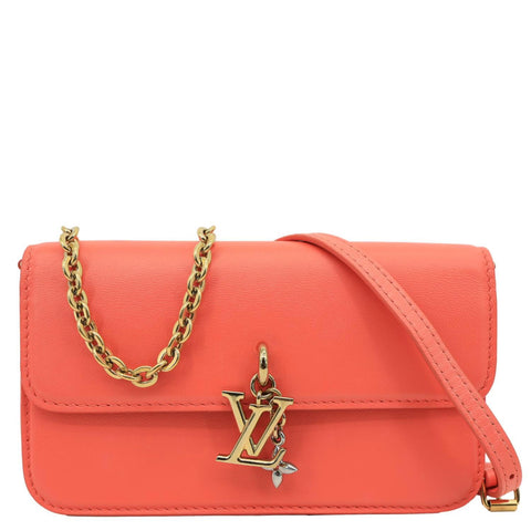 LOUIS VUITTON LV Bloom Calfskin Leather Wallet On Chain Sweet Coral