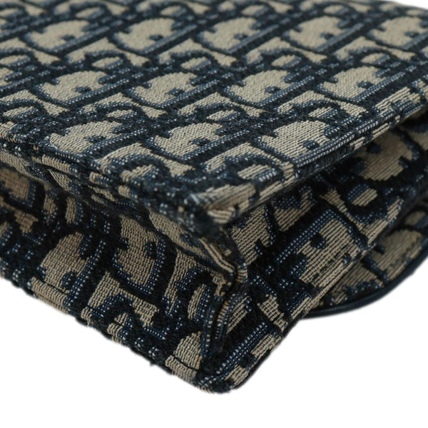 CHRISTIAN DIOR Saddle Oblique Jacquard Pouch Wallet On Chain Navy Blue