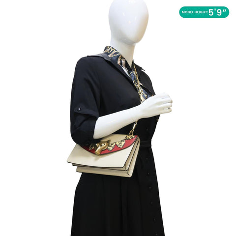 GUCCI Fox Head Broche Leather Shoulder Bag Off White 466433