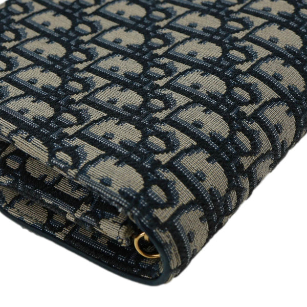 CHRISTIAN DIOR Saddle Oblique Jacquard Pouch Wallet On Chain Navy Blue