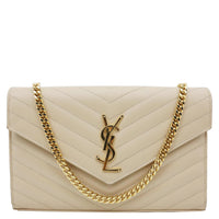 YVES SAINT LAURENT Cassandra Matelasse Grain De Poudre Chain Wallet Cream
