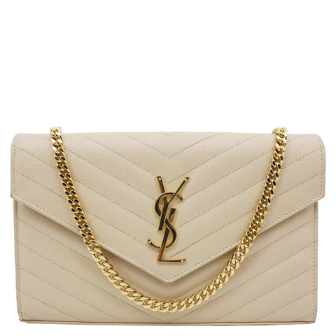 YVES SAINT LAURENT Cassandra Matelasse Grain De Poudre Chain Wallet Cream