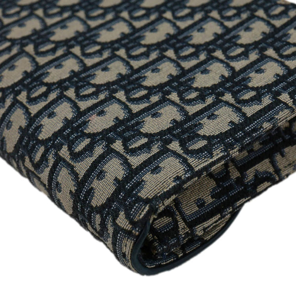CHRISTIAN DIOR Saddle Oblique Jacquard Pouch Wallet On Chain Navy Blue