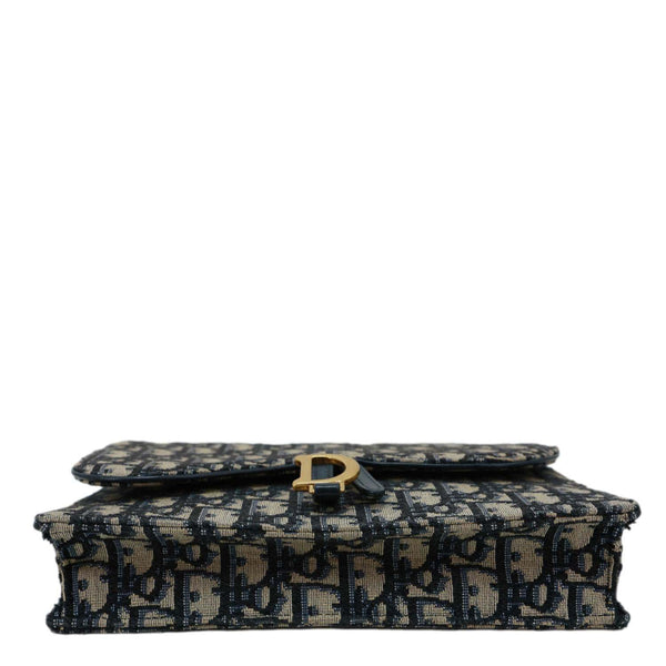 CHRISTIAN DIOR Saddle Oblique Jacquard Pouch Wallet On Chain Navy Blue