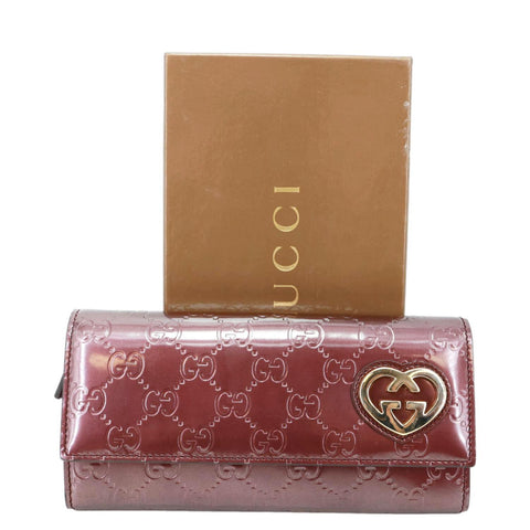 GUCCI Signature Lovely Heart GG Leather Continental Wallet Burgundy 245728