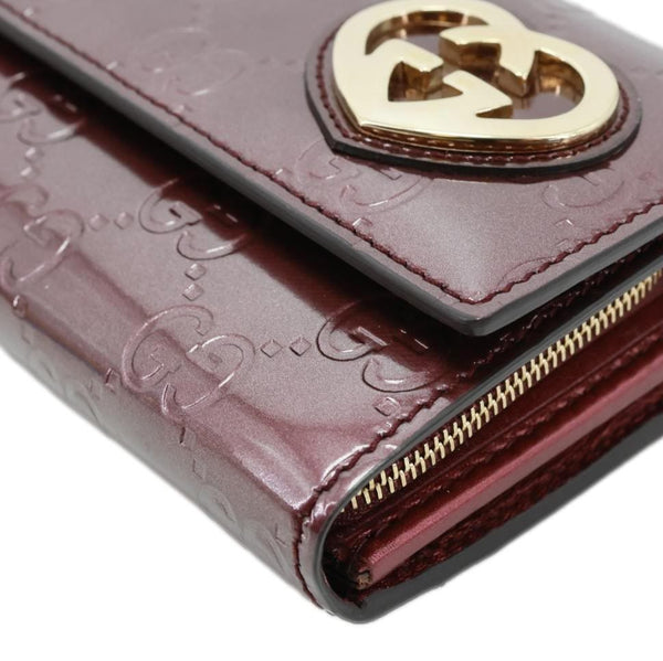 GUCCI Signature Lovely Heart GG Leather Continental Wallet Burgundy 245728