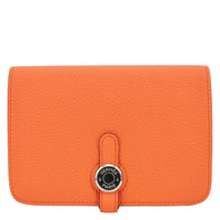HERMES Dogon Taurillon Clemence Leather Compact Wallet Orange