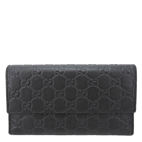 GUCCI GG Leather Trifold Long Wallet Black 257303