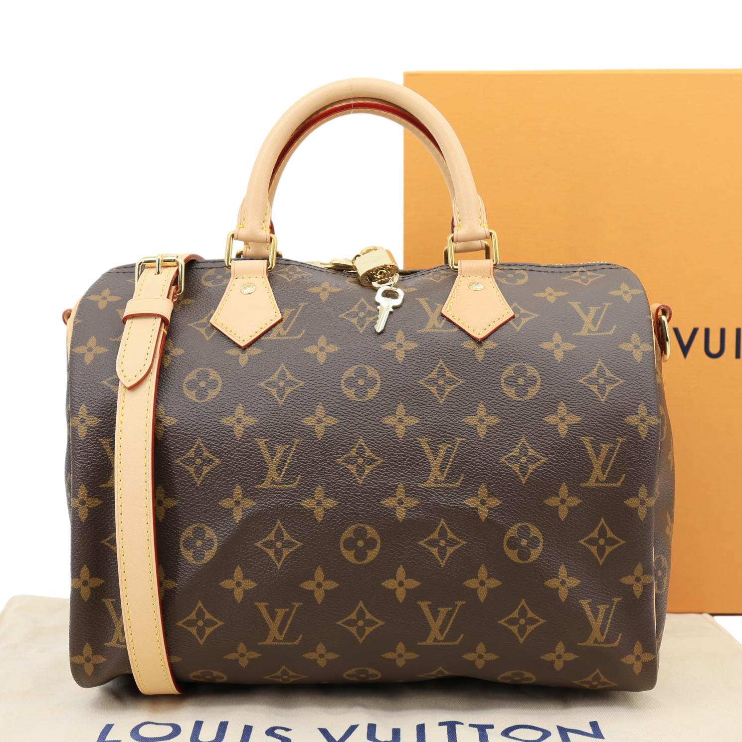 LOUIS VUITTON Speedy 30 Monogram Canvas Satchel Bag Brown