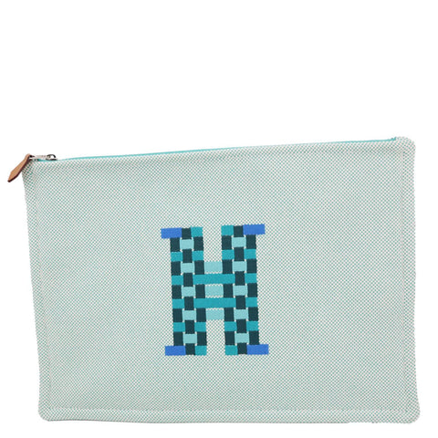HERMES Embroidery H Toile Canvas Pouch Green