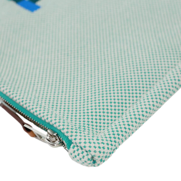HERMES Embroidery H Toile Canvas Pouch Green