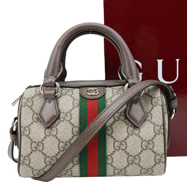 GUCCI Ophidia Mini GG Supreme Canvas Boston Shoulder Bag Beige 838478