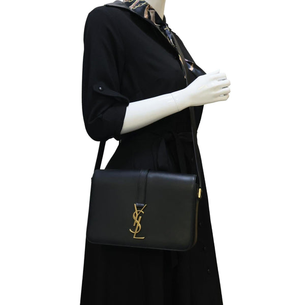 YVES SAINT LAURENT Universite Smooth Calfskin Leather Shoulder Bag Black