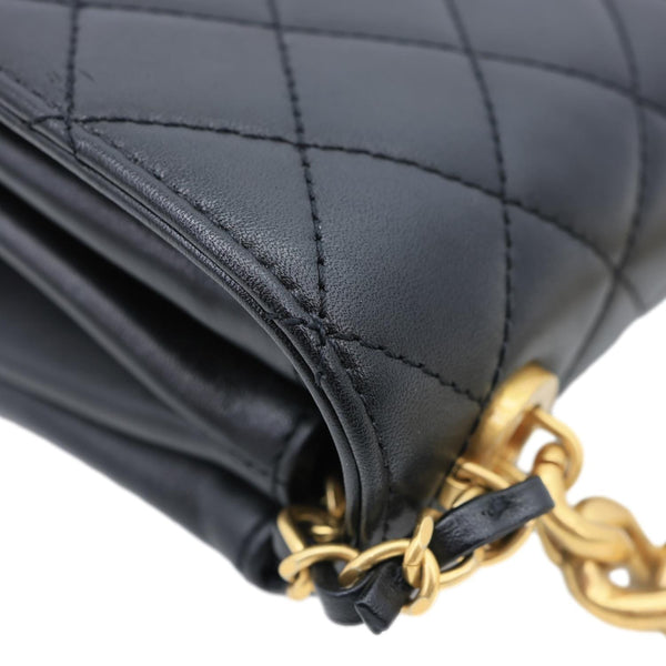CHANEL Pearl Boy Flap Mini Quilted Calfskin Leather Chain Crossbody Bag Black