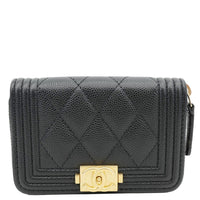 CHANEL Boy Small Caviar Leather Zip Around Wallet Black