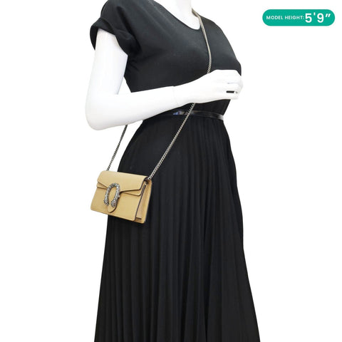 GUCCI Dionysus Mini Leather Crossbody Bag Beige 476432