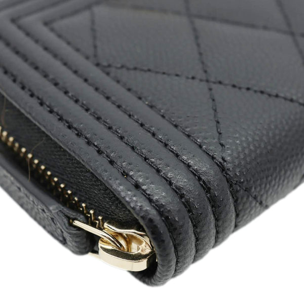 CHANEL Boy Small Caviar Leather Zip Around Wallet Black