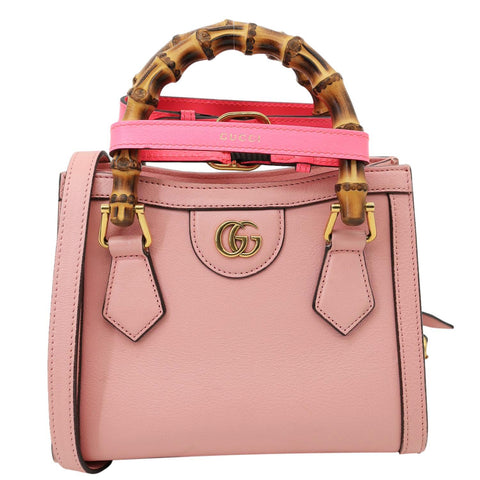 GUCCI Diana NM Bamboo Mini Leather Tote Bag Pink 655661