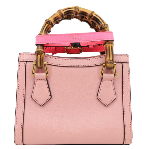 GUCCI Diana NM Bamboo Mini Leather Tote Bag Pink 655661