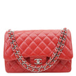 CHANEL Classic Jumbo Double Flap Quilted Caviar Leather Shoulder Bag Red