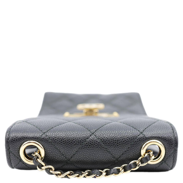 CHANEL Golden Class Quilted Caviar Leather Phone Holder Black
