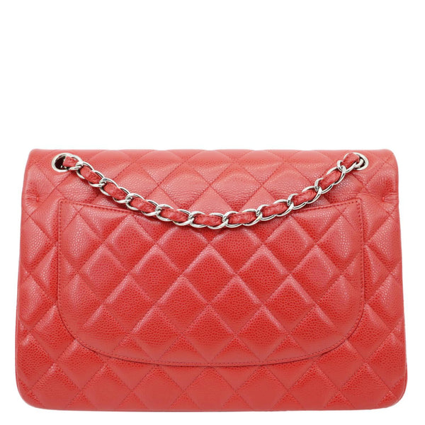 CHANEL Classic Jumbo Double Flap Quilted Caviar Leather Shoulder Bag Red