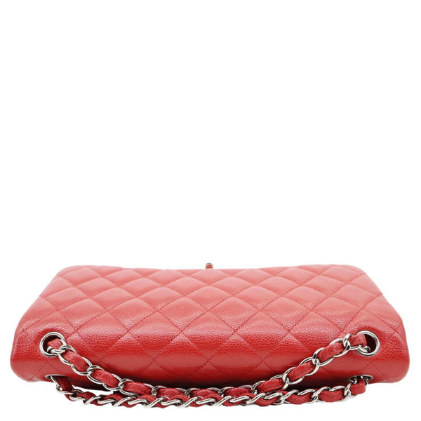 CHANEL Classic Jumbo Double Flap Quilted Caviar Leather Shoulder Bag Red