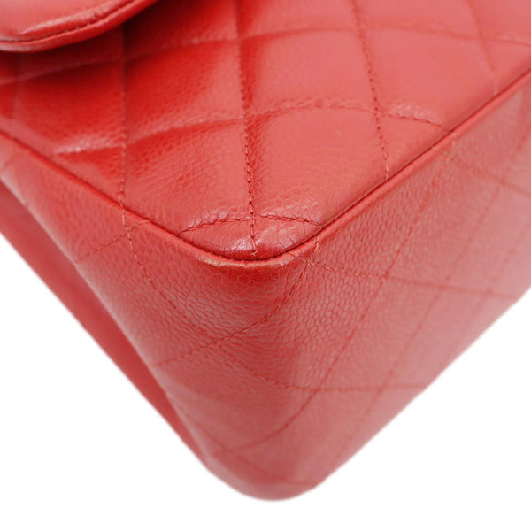 CHANEL Classic Jumbo Double Flap Quilted Caviar Leather Shoulder Bag Red