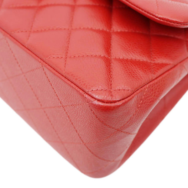 CHANEL Classic Jumbo Double Flap Quilted Caviar Leather Shoulder Bag Red