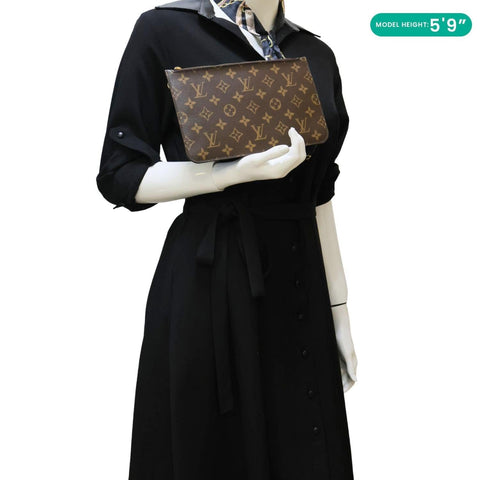 LOUIS VUITTON Neverfull Monogram Canvas Wristlet Pouch Brown
