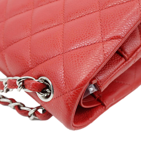 CHANEL Classic Jumbo Double Flap Quilted Caviar Leather Shoulder Bag Red