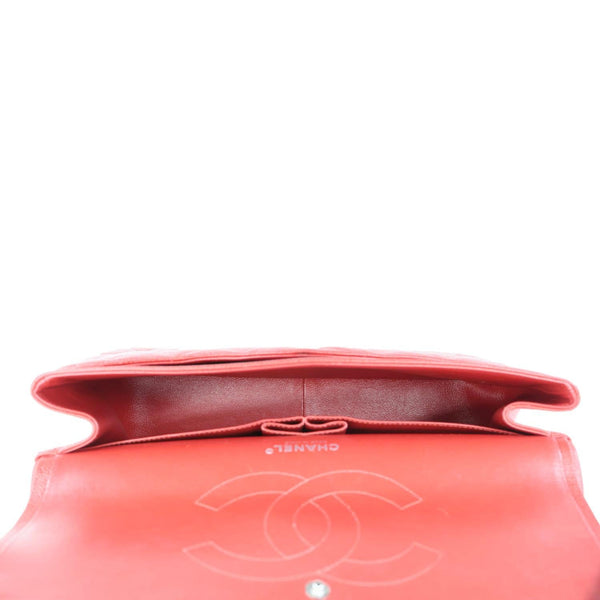 CHANEL Classic Jumbo Double Flap Quilted Caviar Leather Shoulder Bag Red