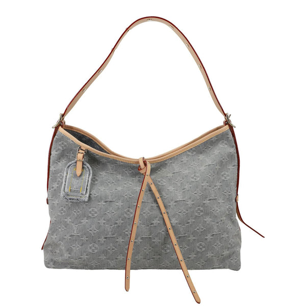 LOUIS VUITTON CarryAll MM Monogram Denim Shoulder Bag Washed Grey