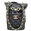 CHANEL Drawstring CC Mini Quilted Leather Bucket Crossbody Bag Black