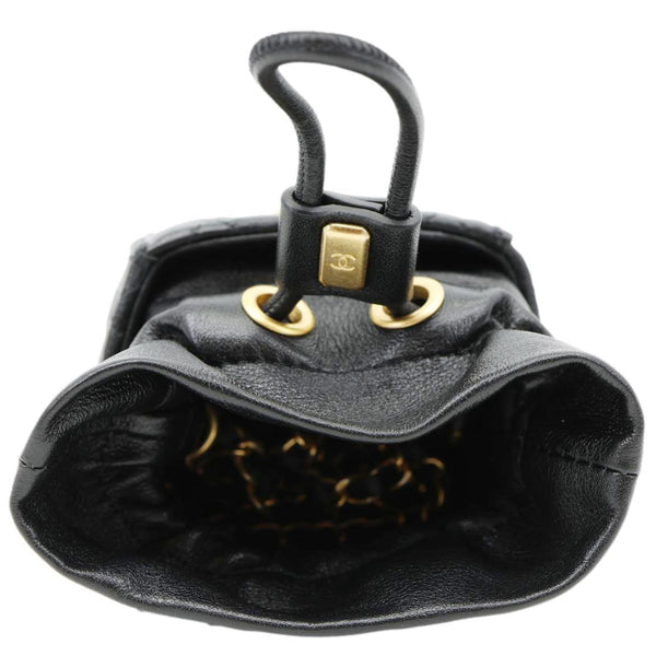 CHANEL Drawstring CC Mini Quilted Leather Bucket Crossbody Bag Black
