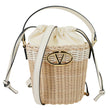 VALENTINO Garavani Vlogo Raffia Wicker Bucket Bag Beige