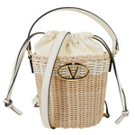VALENTINO Garavani Vlogo Raffia Wicker Bucket Bag Beige