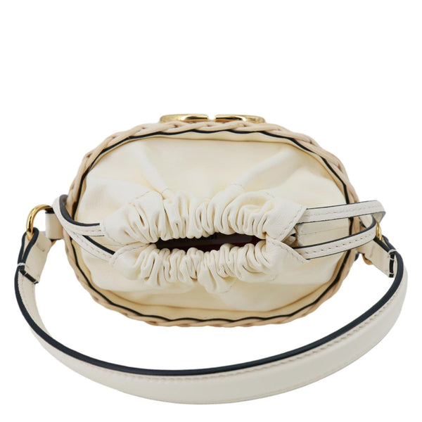 VALENTINO Garavani Vlogo Raffia Wicker Bucket Bag Beige