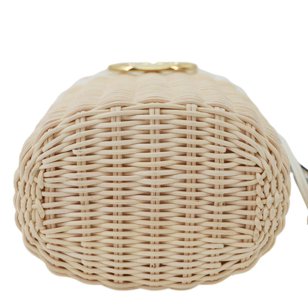 VALENTINO Garavani Vlogo Raffia Wicker Bucket Bag Beige