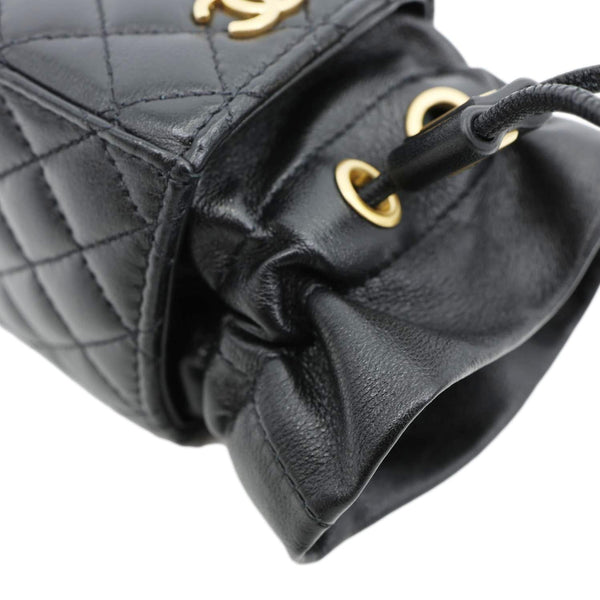 CHANEL Drawstring CC Mini Quilted Leather Bucket Crossbody Bag Black