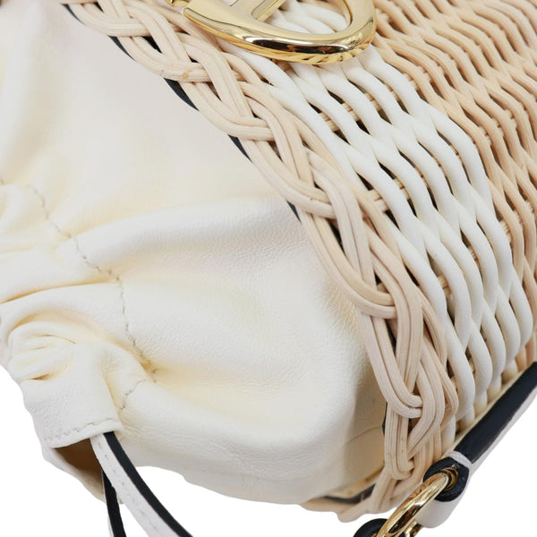 VALENTINO Garavani Vlogo Raffia Wicker Bucket Bag Beige