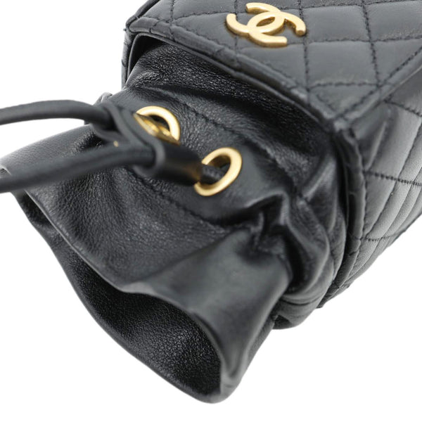 CHANEL Drawstring CC Mini Quilted Leather Bucket Crossbody Bag Black