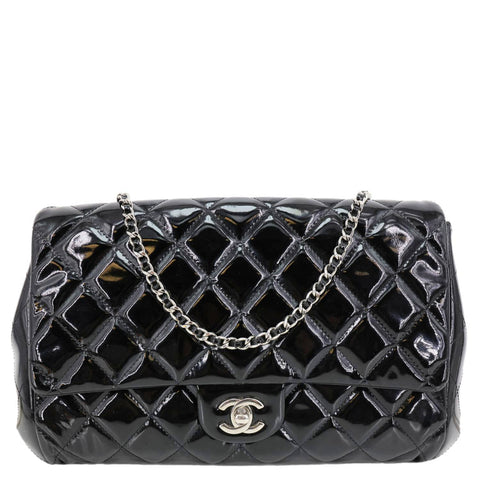 Chanel Flap Quilted Patent Leather Clutch With Chain Shoulder Bag Black
