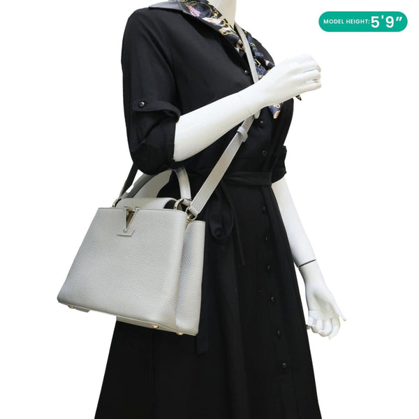 LOUIS VUITTON Capucines BB Taurillon Leather Crossbody Bag Gray