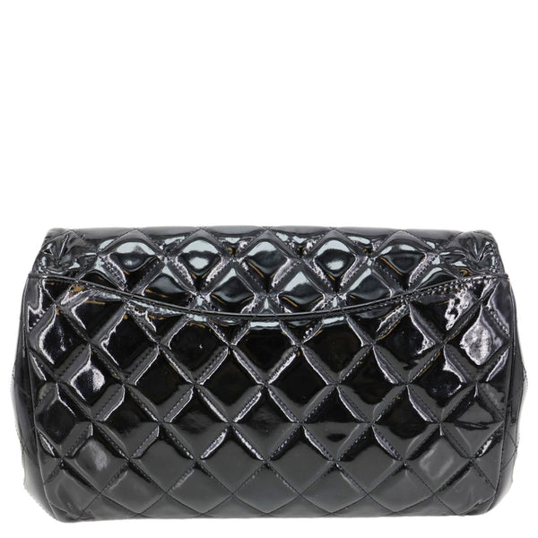 Chanel Flap Quilted Patent Leather Clutch With Chain Shoulder Bag Black