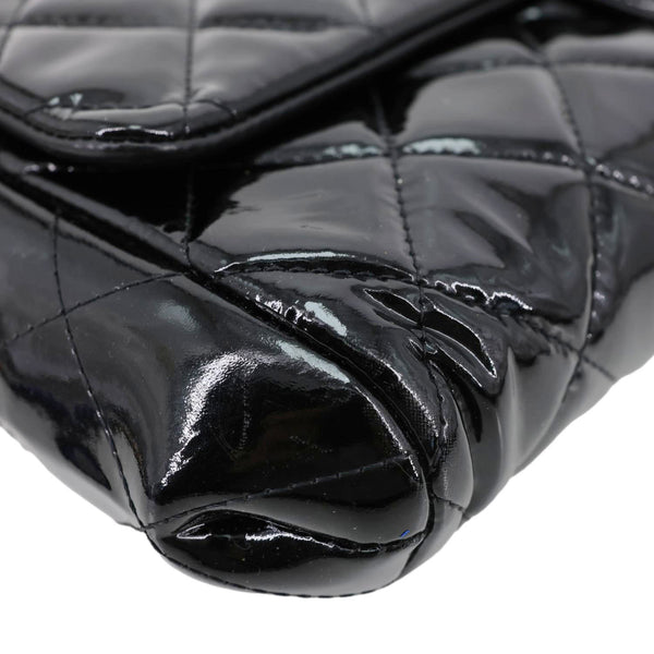 Chanel Flap Quilted Patent Leather Clutch With Chain Shoulder Bag Black
